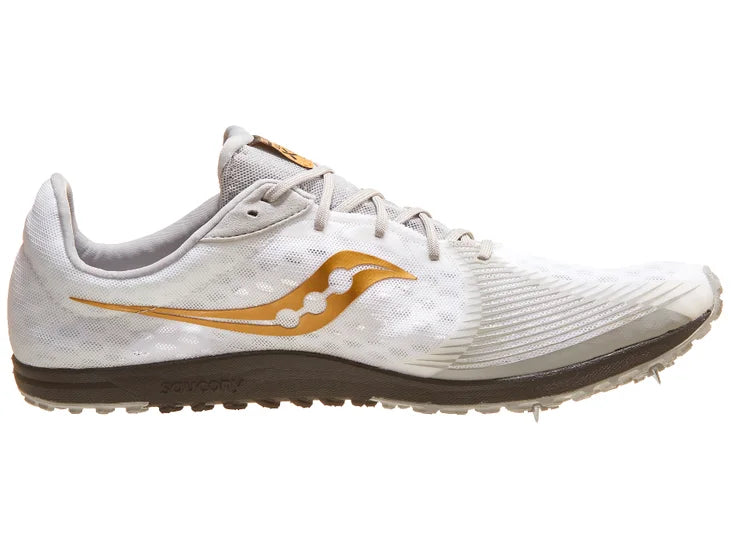 Men's Saucony Kilkenny XC 9. White upper. Black midsole. Medial view.