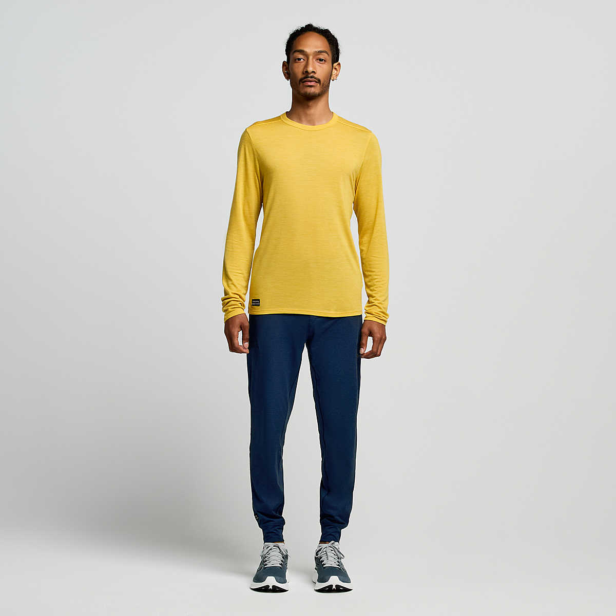Men's Saucony Peregrine Merino Long Sleeve. Yellow. Front view.