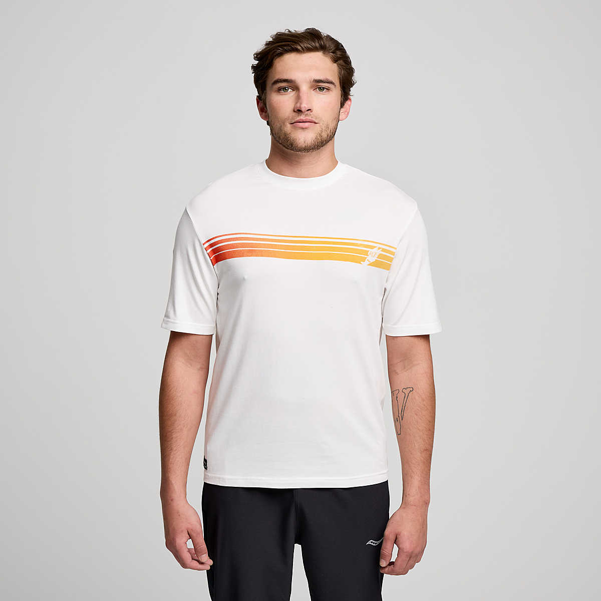 Men's Saucony Recovery Short Sleeve. White. Front view.