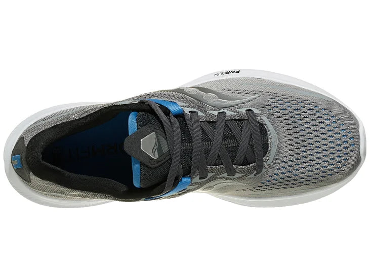 Men's Saucony Ride 15 in alloy/Topaz (mid-grey with some blue and black), top view