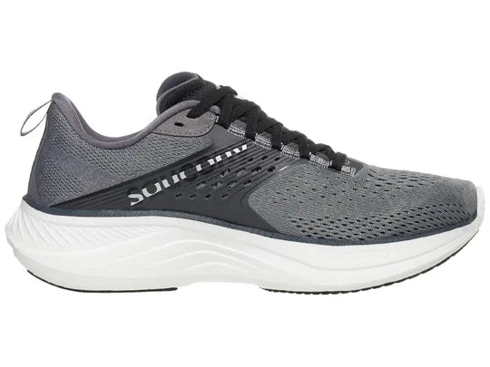 Men's Saucony Ride 17. Grey upper. White midsole. Medial view.
