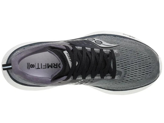 Men's Saucony Ride 17. Grey upper. White midsole. Top view.