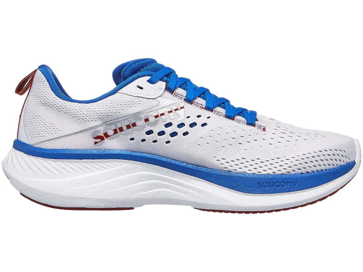Men's Saucony Ride 17. White upper. White midsole. Medial view.