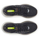 Men's Saucony Ride 19. Black upper. Gold and white midsole. Top view.
