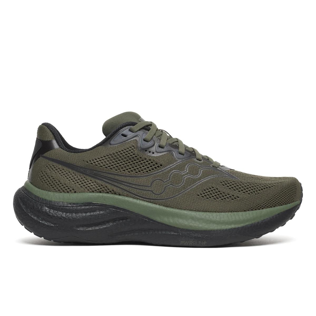 Men's Saucony Ride 19. Fatigue/Black. Lateral view.