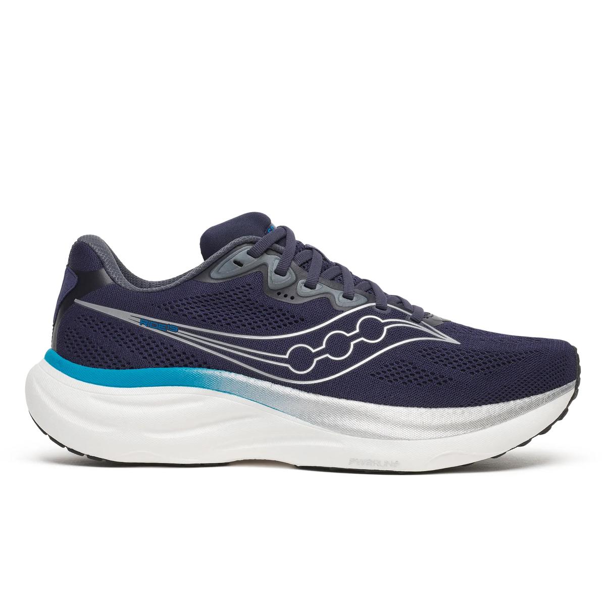 Men's Saucony Ride 19. Naval/Cobalt. Lateral view.