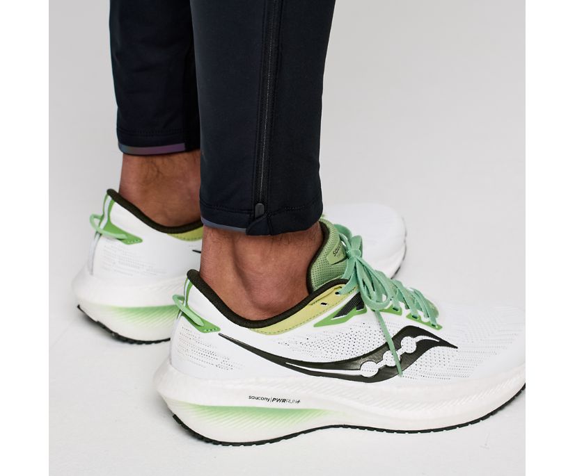 Men's Saucony RunShield Tights. Black. Ankle zipper closeup.