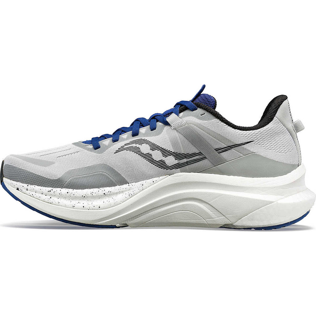 Men's Saucony Tempus. Grey upper. White midsole. Medial view.
