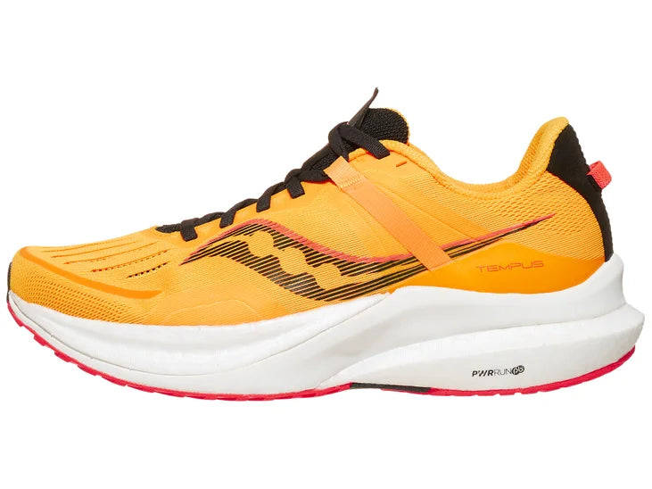 Men's Saucony Tempus. Yellow upper. White midsole. Lateral view.