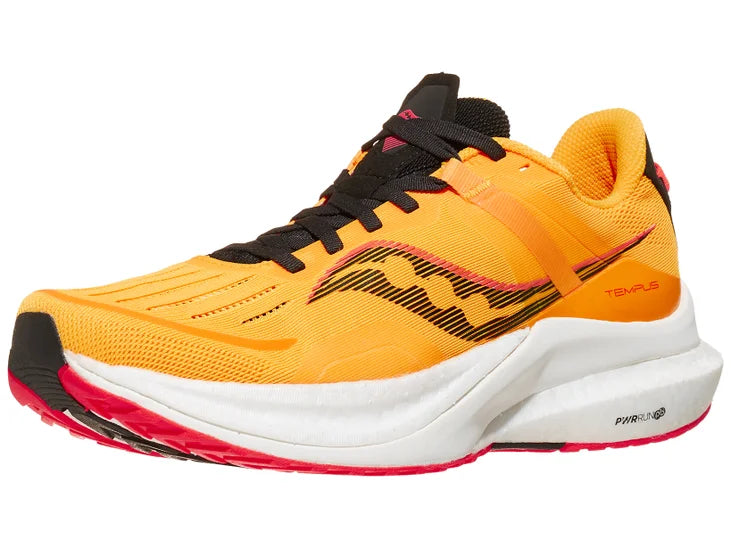 Men's Saucony Tempus. Yellow upper. White midsole. Lateral view.