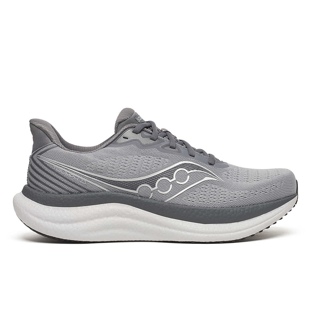 Men's Saucony Triumph 23. Flint/Carbon. Lateral view.