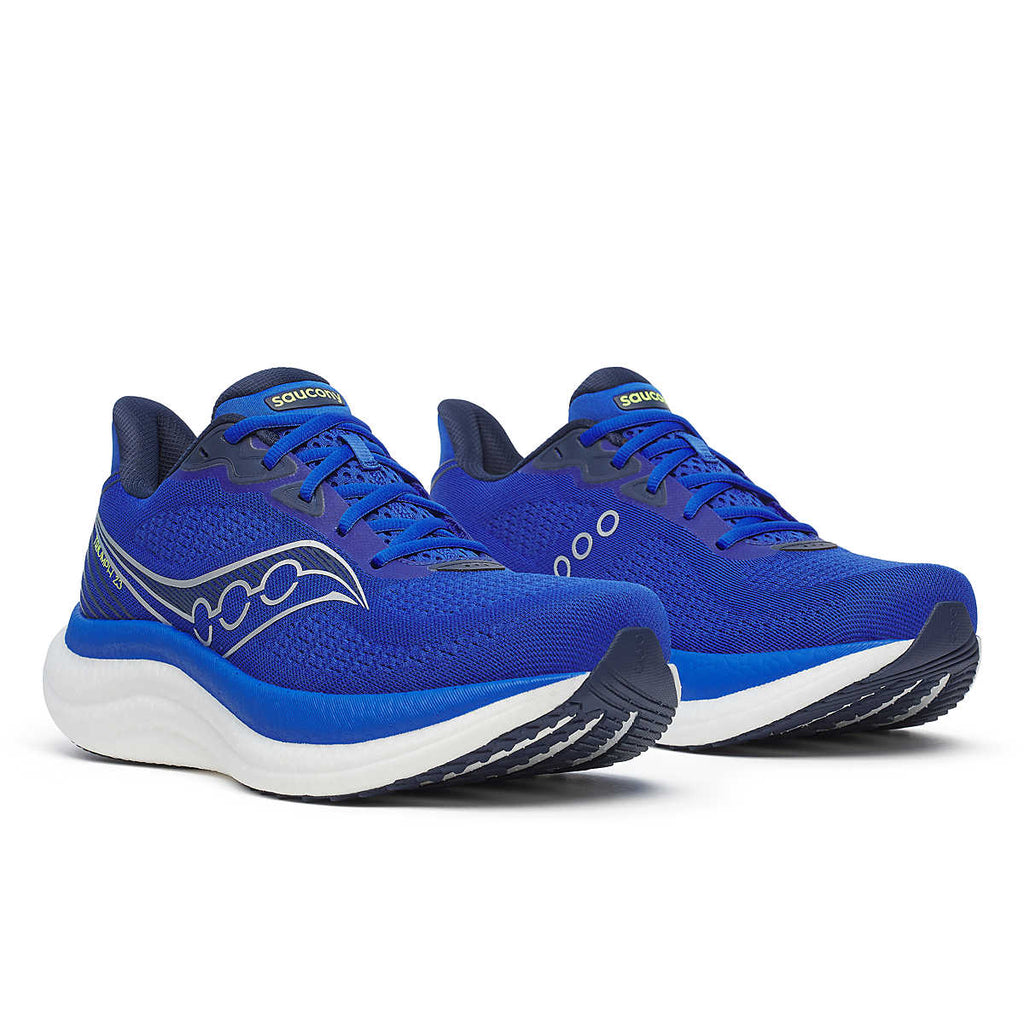 Men's Saucony Triumph 23. Blue upper. White midsole. Lateral view.