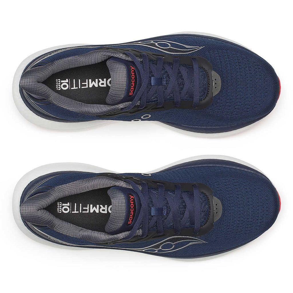 Men's Saucony Triumph 23. Navy upper. White midsole. Top view.