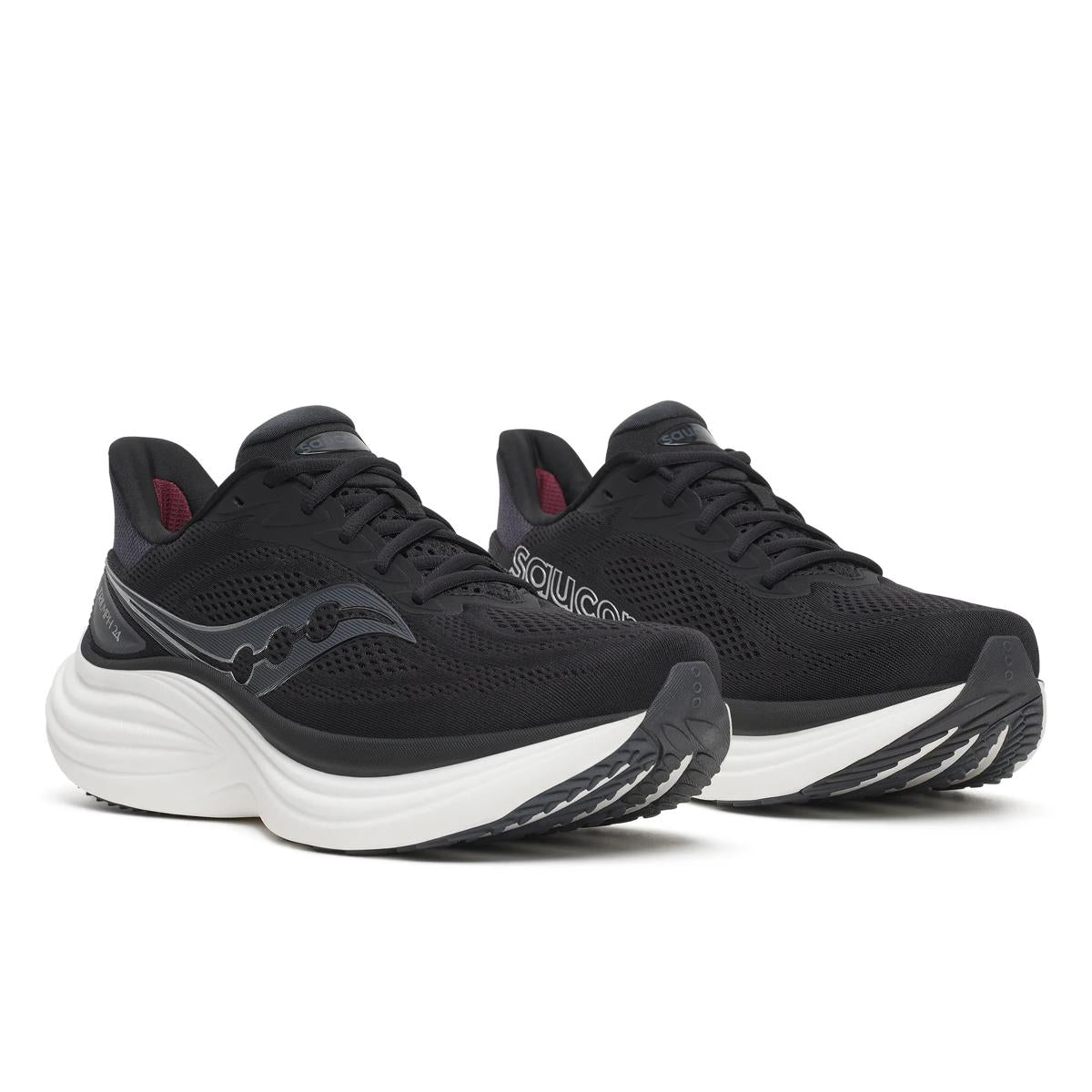 Men's Saucony Triumph 24. Black upper. White midsole. Lateral view.