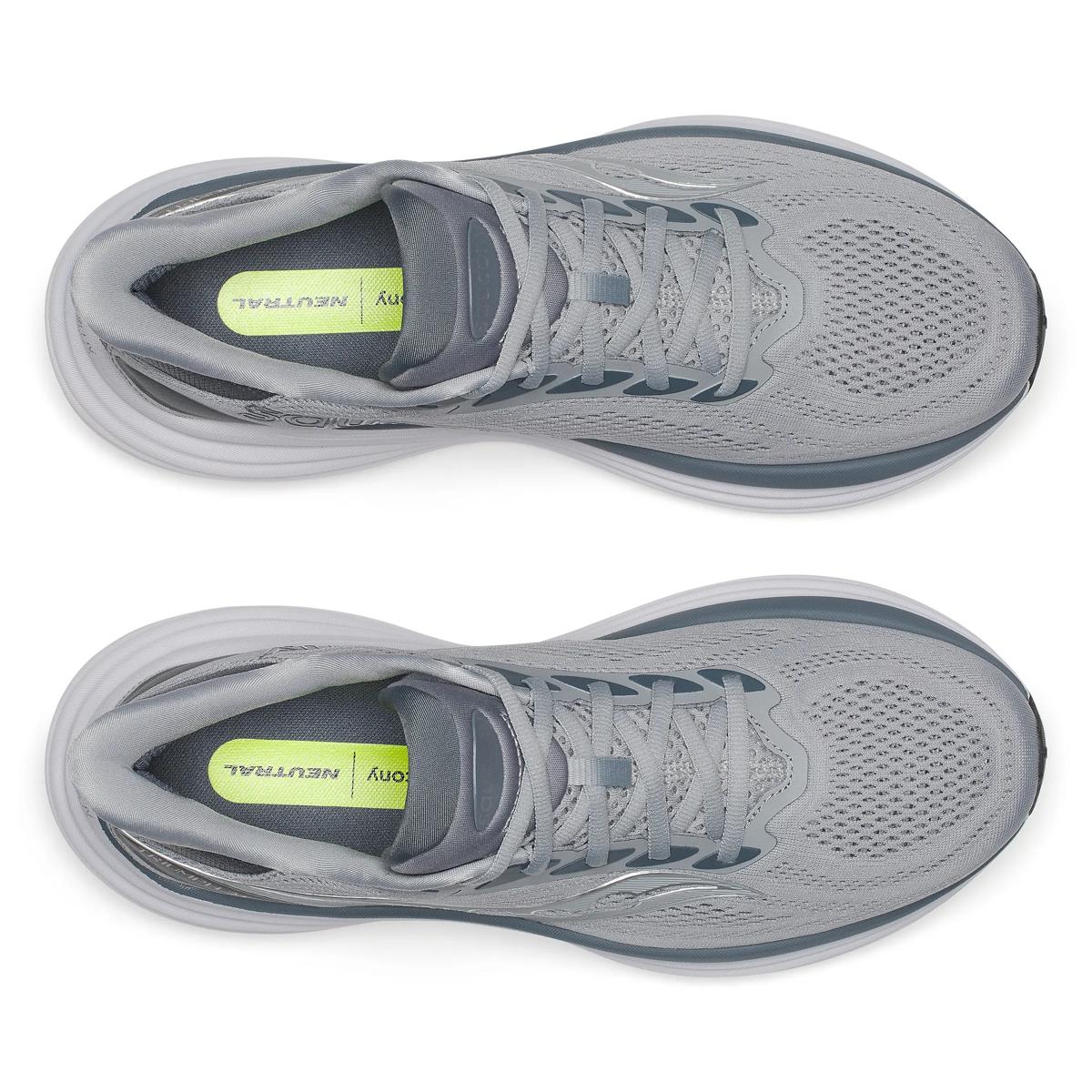 Men's Saucony Triumph 24. Grey upper. White midsole. Top view.
