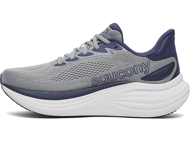 Men's Saucony Triumph 24. Grey upper. White midsole. Medial view.