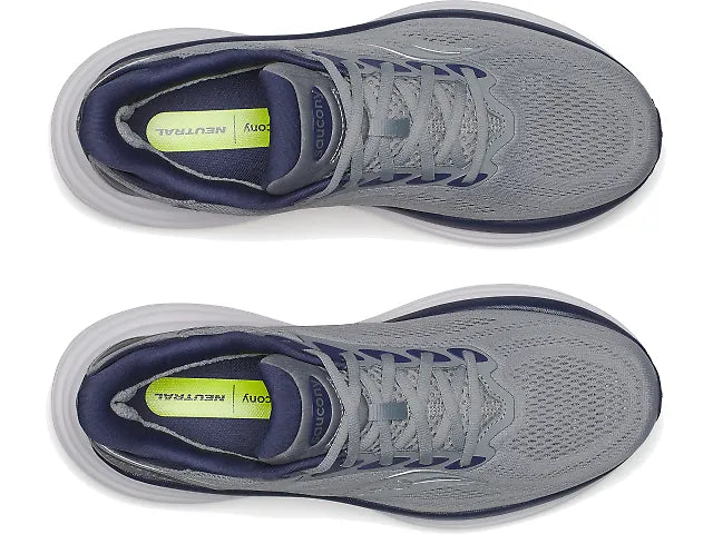 Men's Saucony Triumph 24. Grey upper. White midsole. Top view.