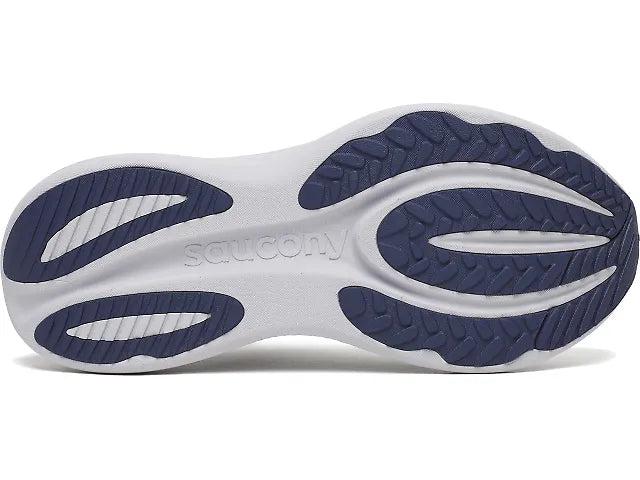 Men's Saucony Triumph 24. Grey upper. White midsole. Bottom view.
