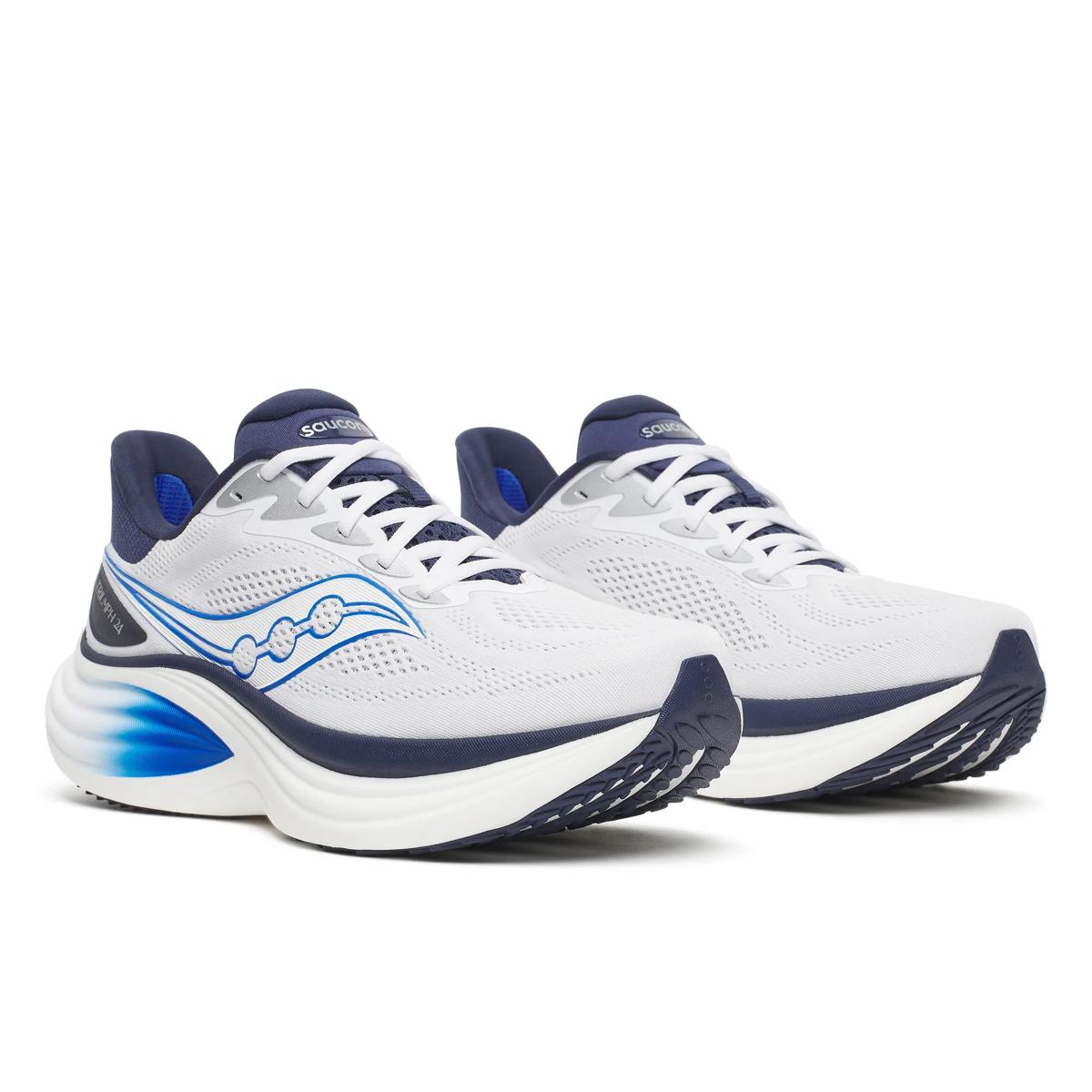 Men's Saucony Triumph 24. White upper. White midsole. Lateral view.