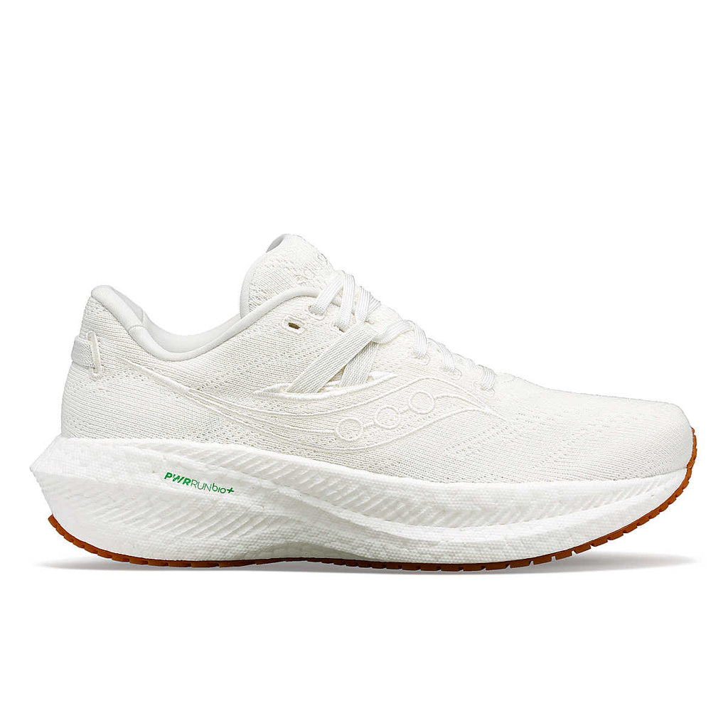 Mens Saucony Triumph RFG. White upper. White midsole. Lateral view.