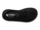 Men's Topo Atmos 2. Black upper. Black midsole. Top view.