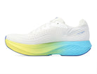 Men's Topo Atmos 2. White upper. Blue/Yellow midsole. Medial view.