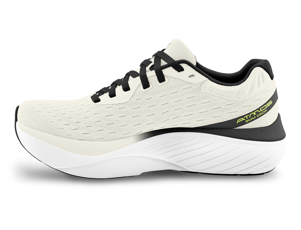 Men's Topo Atmos. Off White upper. White midsole. Medial view.