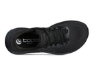Men's Topo Aura 2. Black upper. Black midsole. Top view.