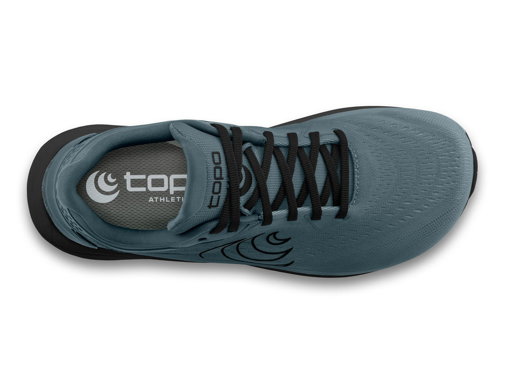 Men's Topo Phantom 4. Dark Grey upper. Black midsole. Top view.