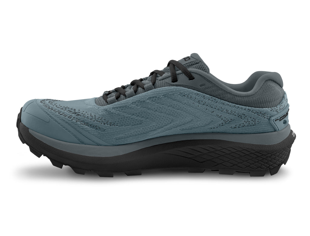 Men's Topo Pursuit 2. Dark Grey upper. Black midsole. Medial view.
