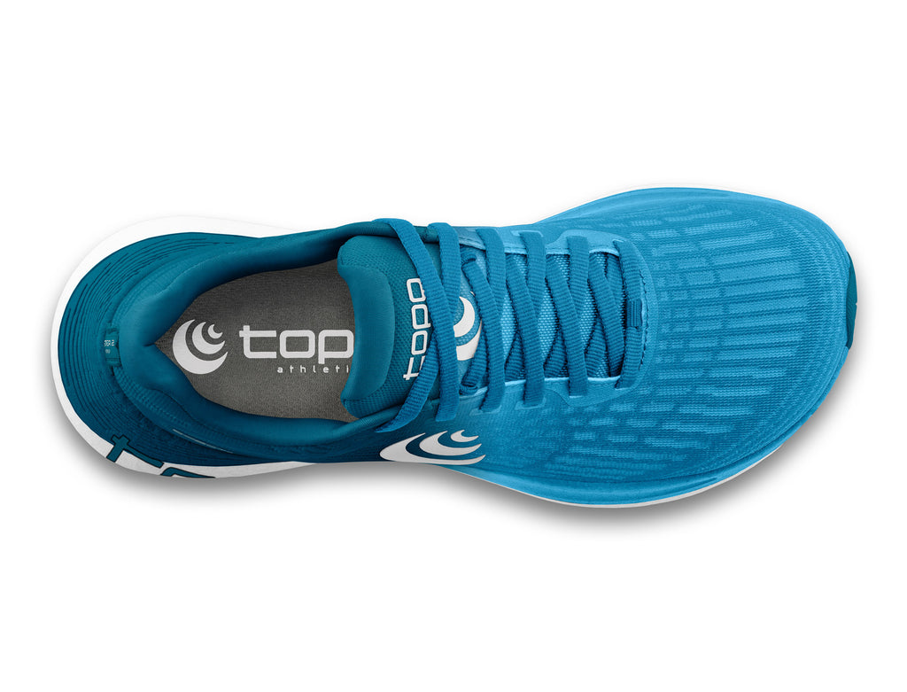 Men's Topo Specter 2. Blue upper. White midsole. Top view.