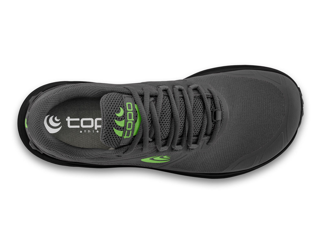 Men's Topo Athletic Terraventure 4. Dark grey upper. Black midsole. Top view.