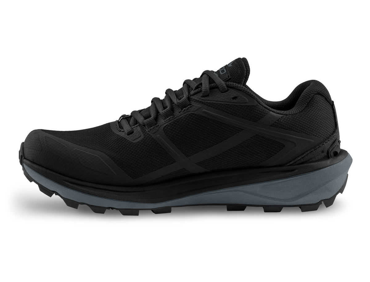 Men's Topo Terraventure  WP. Black upper. Dark Grey midsole. Medial view.