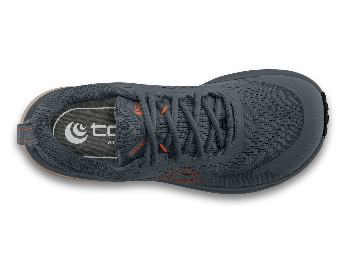 Men's Topo Terraventure 5. Grey upper. Light Grey midsole. Top view.