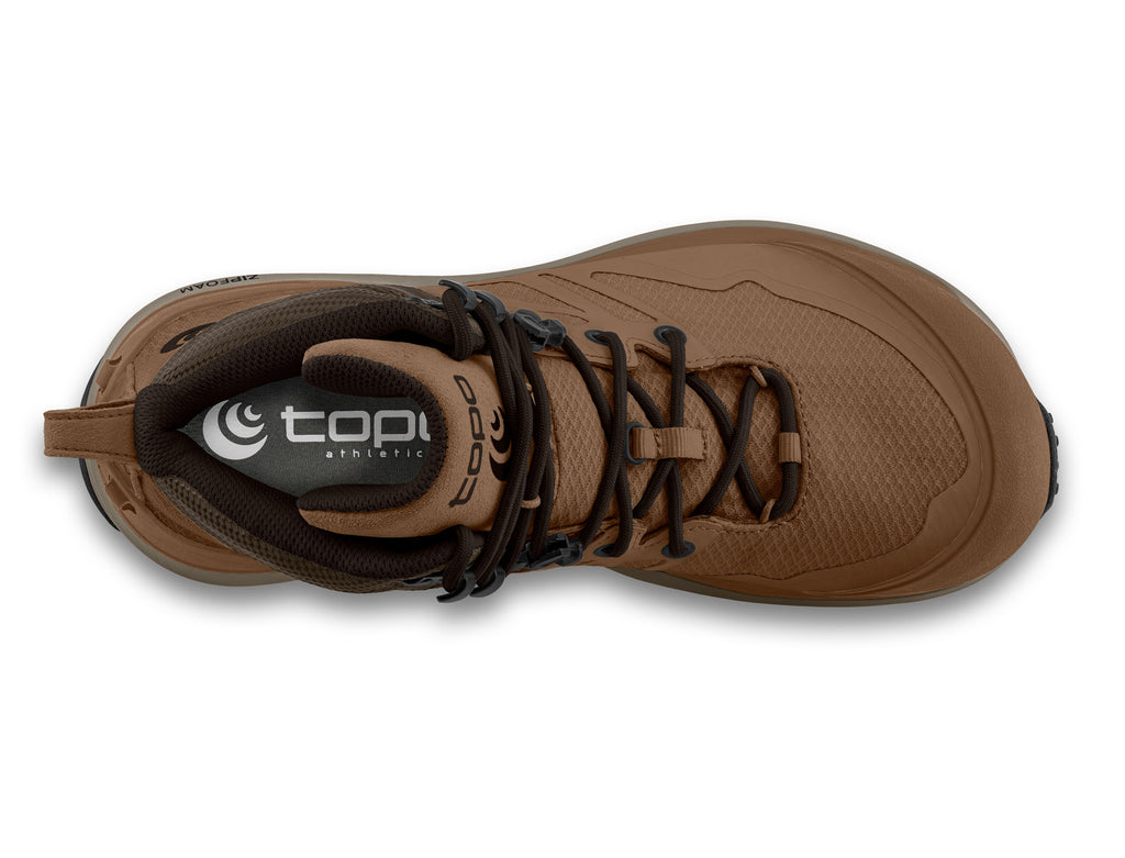 Men's Topo Trailventure 2 WP. Brown upper. Tan midsole. Top view.