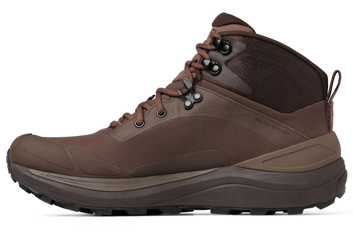 Men's Topo Trailventure 3 GTX. Brown upper. Black midsole. Medial view.
