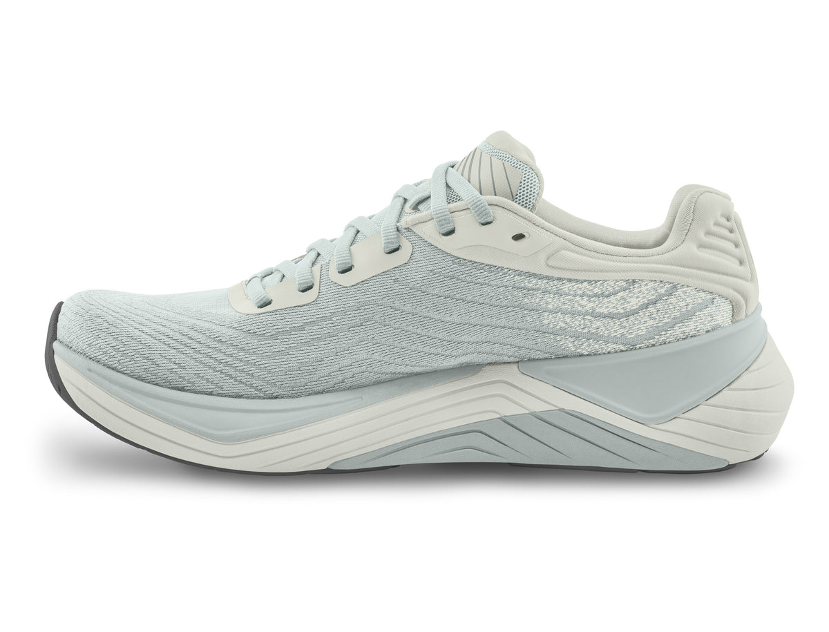 Men's Topo Ultrafly 5. Grey upper. Grey midsole. Medial view.