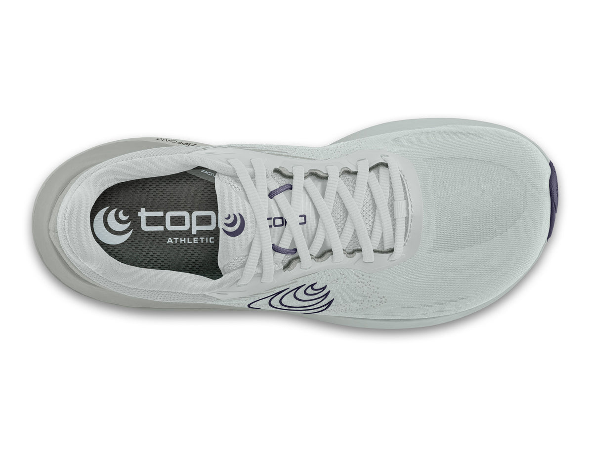 Men's Topo Ultrafly 6. Grey upper. Grey midsole. Top view.