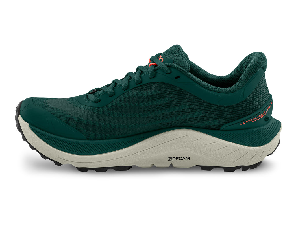 Men's Topo Ultraventure 4. Dark Teal upper. Grey midsole. Medial view.