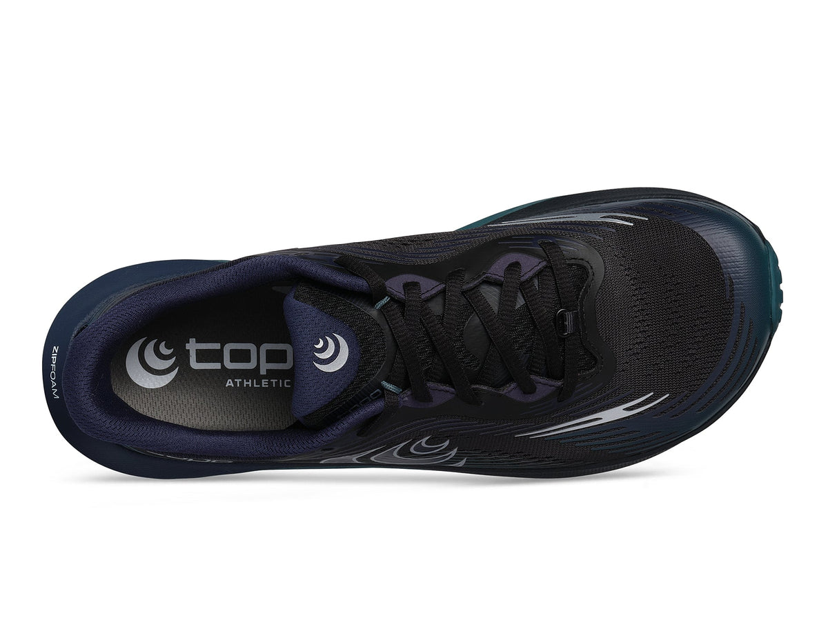 Men's Topo Ultraventure 5 in Black/Dark Teal – top view.