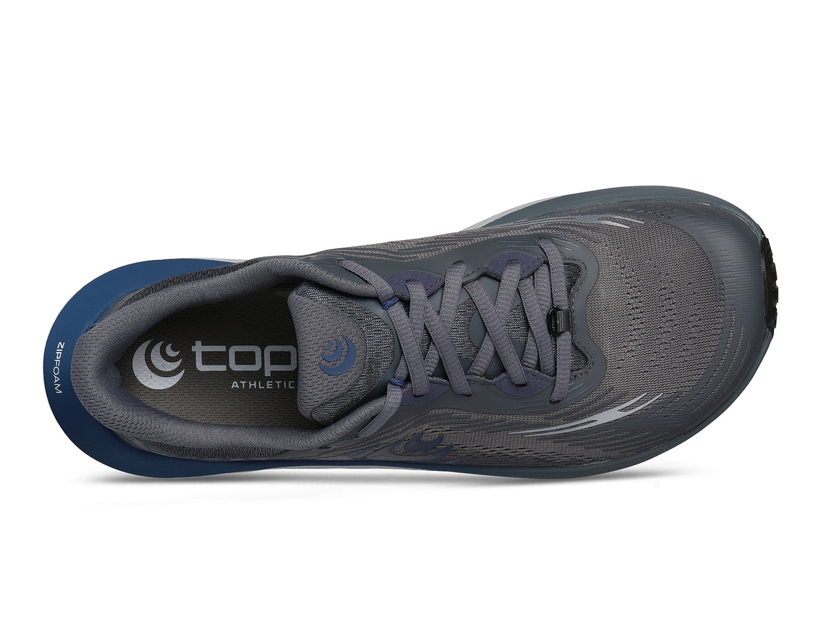 Men's Topo Ultraventure 5. Grey upper. Light Grey midsole. Top view.