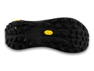 Men's Topo Vista. Black upper. Black midsole. Bottom view.