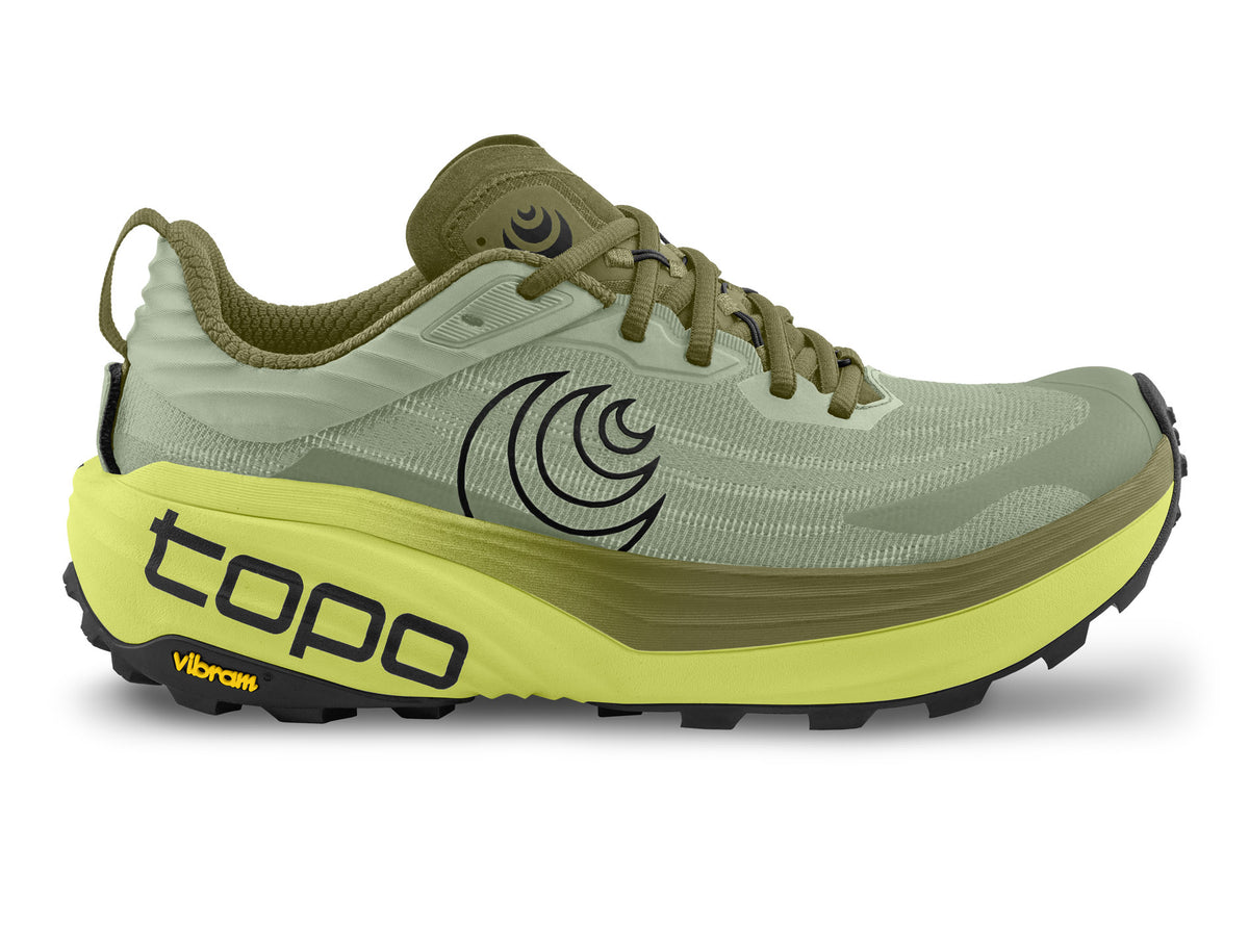 Men's Topo Vista. Light Green upper. Green midsole. Lateral view.