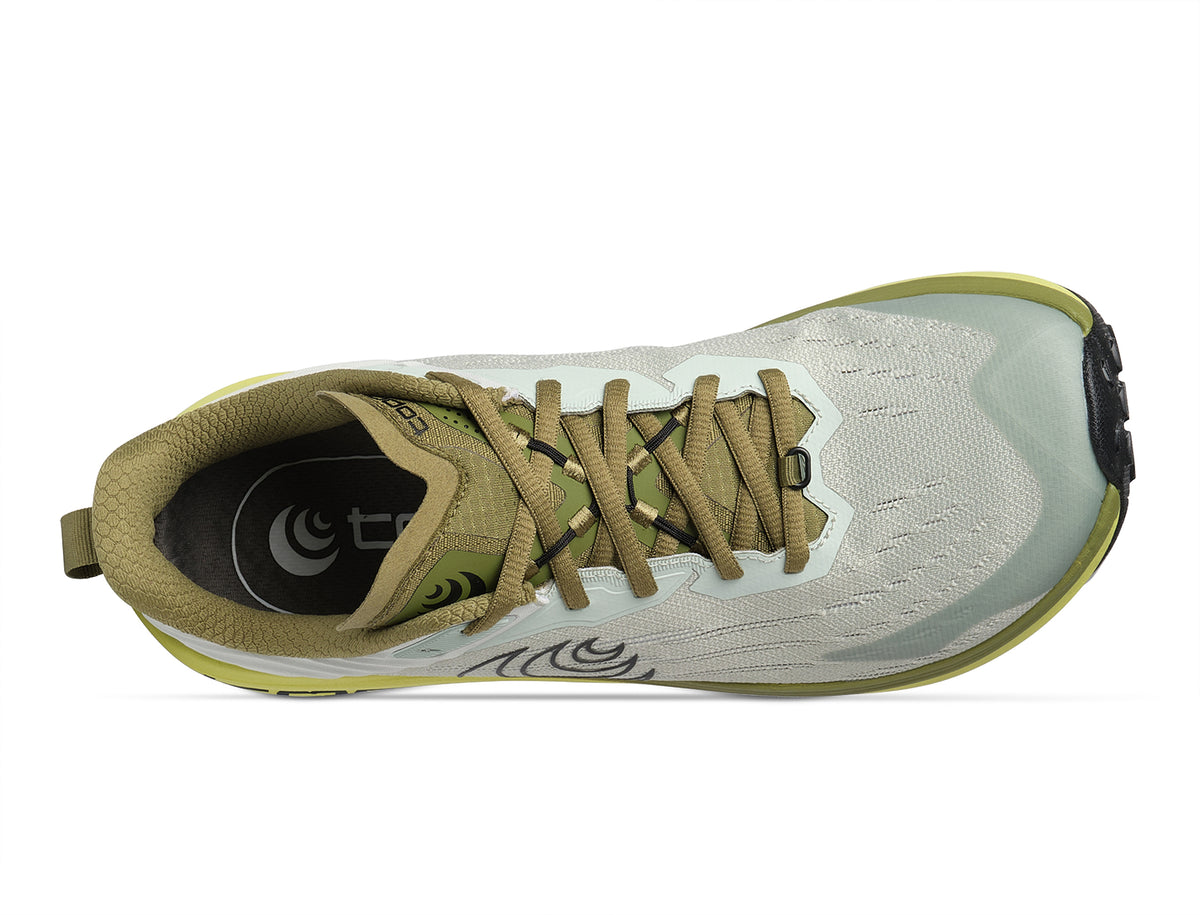 Men's Topo Vista. Light Green upper. Green midsole. Top view.
