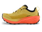 Men's Topo Vista. Yellow upper. Orange midsole. Medial view.