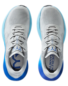 Men's TYR Maverick v1. Light Grey upper. Blue midsole. Top view.