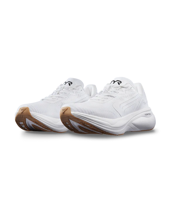 Men's TYR Maverick v1. White upper. White midsole. Lateral view.