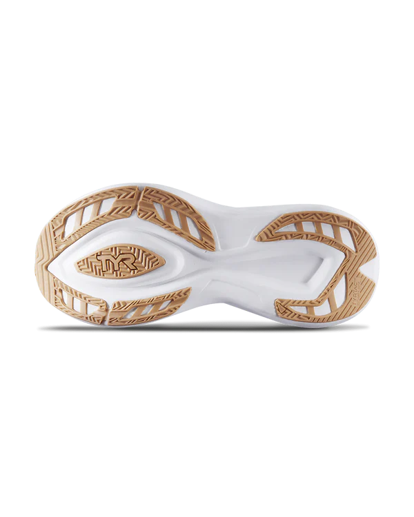 Men's TYR Maverick v1. White upper. White midsole. Bottom view.
