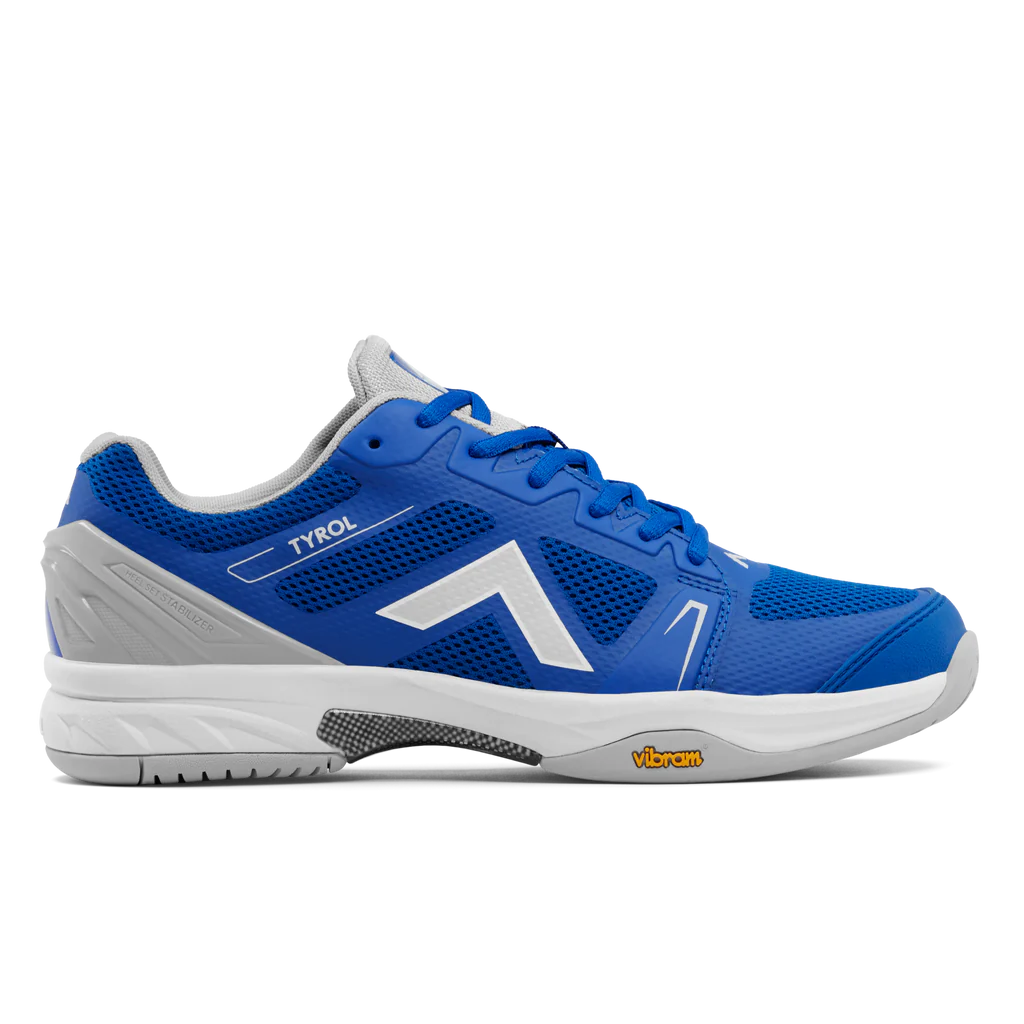 Men's Tyrol Drive V. Blue upper. Grey midsole. Lateral view.