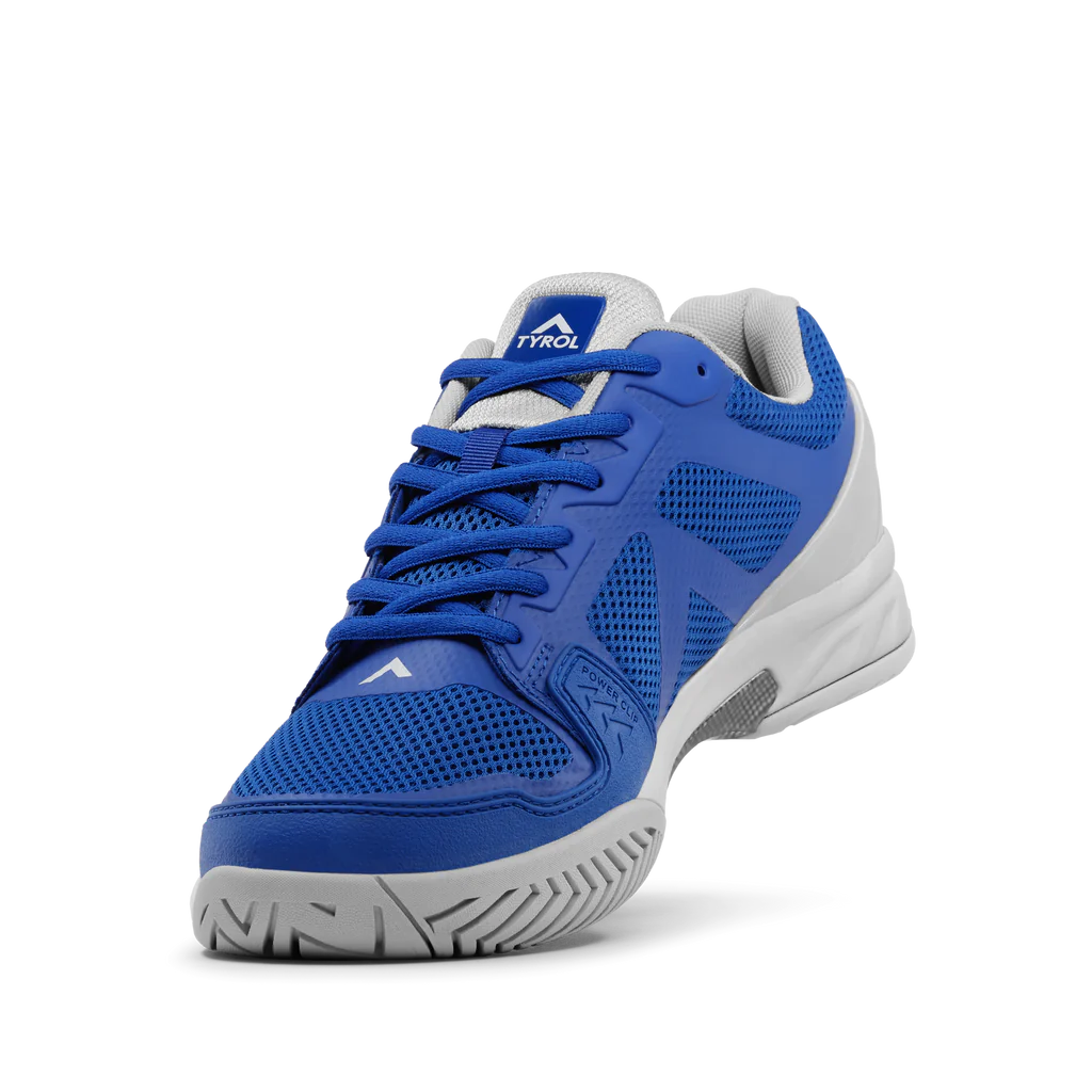 Men's Tyrol Drive V. Blue upper. Grey midsole. Front/Medial view.